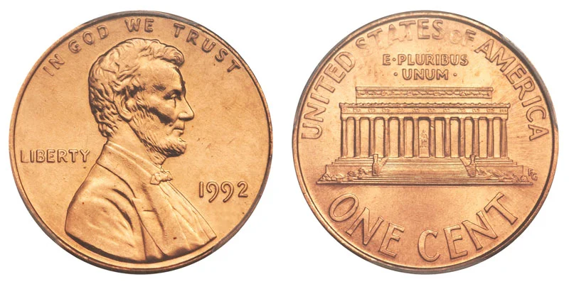 Side-by-side comparison of 1992 Wide AM penny versus Close AM penny reverse showing AM letter spacing difference